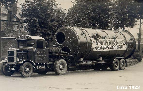 A Smith Brothers Boiler in transit during the 1920s.